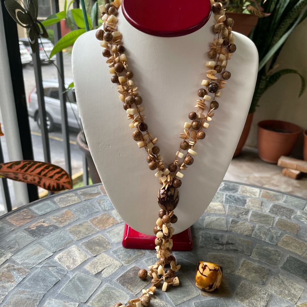 Tagua Colombian necklace ring set